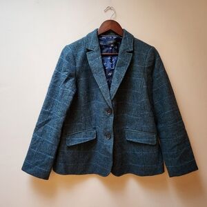 Talbots Plaid Wool Green Blazer Jacket 14p